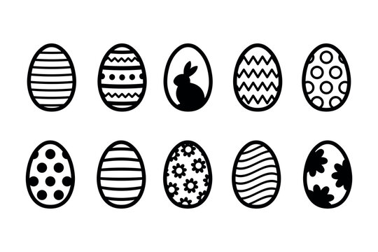easter eggs set, black holiday symbols, decorative art, vector design elements, osterei