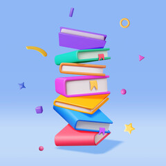 Wall Mural - 3D Stack of Falling Closed Books Isolated. Render Pile of Books Icon. Set of Educational or Business Literature. Reading Education, E-book, Literature, Encyclopedia, Textbook. Vector Illustration