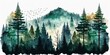 PNG image of green forest, watercolor tree illustration with woodland pine trees and mountain landscape on transparent background, Generative AI