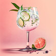 Gin and tonic on a pink background. Generative AI.