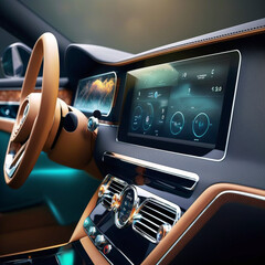 Dashboard with a touchpad of a modern car. Generative AI.