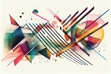 Wall Mural - Watercolor Illustration of a Abstract Art Of Colorful Geometric Lines. Generative AI
