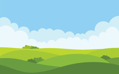 vector illustration of a grass field and blue sky. simple nature landscape vector background suitabl