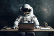 Astronaut sitzt an einem Schreibtisch und arbeitet am Laptop - Generative AI