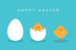 happy easter minimal design with egg and little chick on blue background