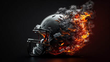 Football helmet on fire on dark background. Created using ai generative. 