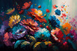 © MxCaptures - Colorful flowers on a canvas painted with oil paints - Generative Ai