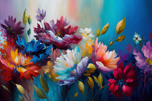 A Canvas Of Multicolor Flowers In Oil Painting - Generative Ai