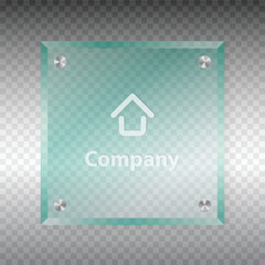 Transparent glass board with copy space for company Business name