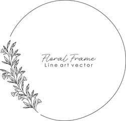 Wall Mural - floral line art frame background with place for your text