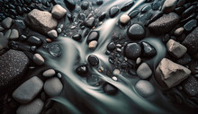 Water Flowing Around River Rocks Top View By Generative AI