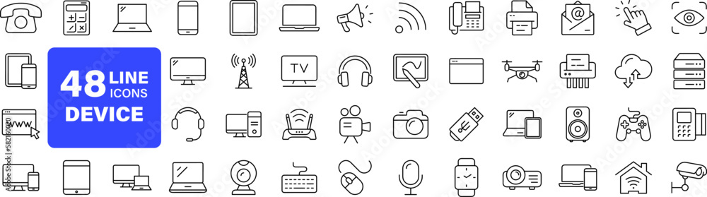 Devices set of web icons in line style. Electronic devices and gadgets ...