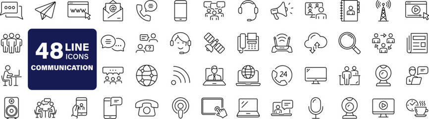 communication set of web icons in line style. speaking signs for web and mobile app. contact us, dis