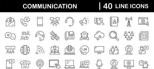 Wall Mural - Communication set of web icons in line style. Speaking signs for web and mobile app. Contact us, discussion, speech bubble, talking, consultation, conversation chat. Vector illustration