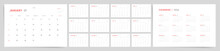 2024 Calendar Template Design. Week Starts On Sunday Office Calendar. Desktop Planner In Simple Clean Style. Corporate Or Business Calendar. English Vector Calendar Layout.	