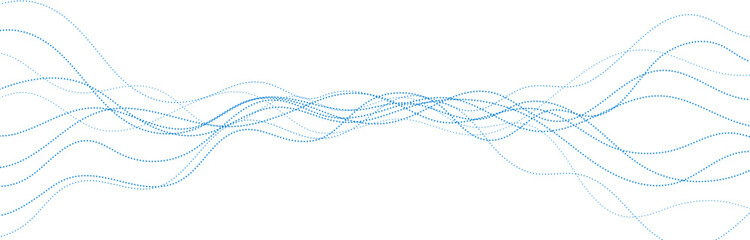 Wall Mural - Sci-fi abstract minimal background with blue dotted curved wavy lines. Technology futuristic vector banner design