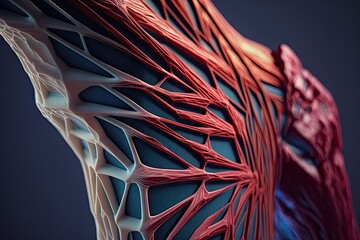 Wall Mural - faceted model of muscle fibers of arm in close-up, created with generative ai