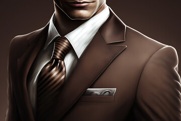 Wall Mural - Close-up at gentleman is wearing brown color business suit uniform. Generative Ai image.