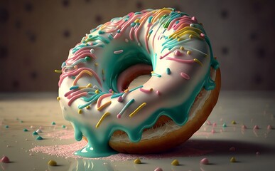 Wall Mural - White donut with sprinkles on top. Generative AI technology.