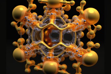 Canvas Print - three-dimensional image of large molecule with helices at nanotechnologies level, created with generative ai