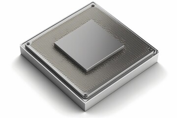 Canvas Print - nanochip in form of small gray square isolated on white background with nanotechnologies, created with generative ai