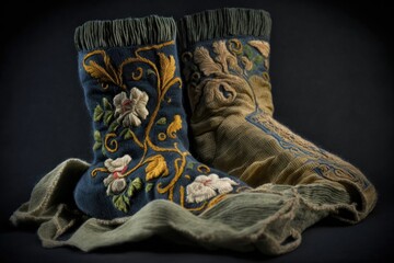 Wall Mural - hand-embroidered disheveled set of socks for nobility in past, created with generative ai