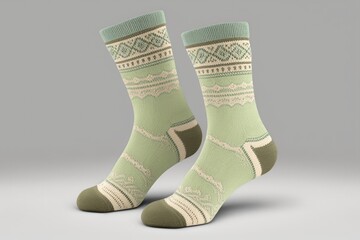 Wall Mural - light green socks with ornament trim on beige background set of socks, created with generative ai