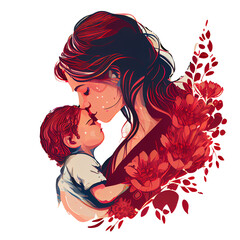 Mother and child love clipart, Mother's day concept, mom son lovely moment, Sublimation