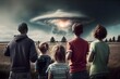 Shocked Humans Watching UFOs Arrive. Generative AI