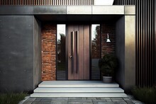 Modern Metal Door Entrance To A House. Generative AI
