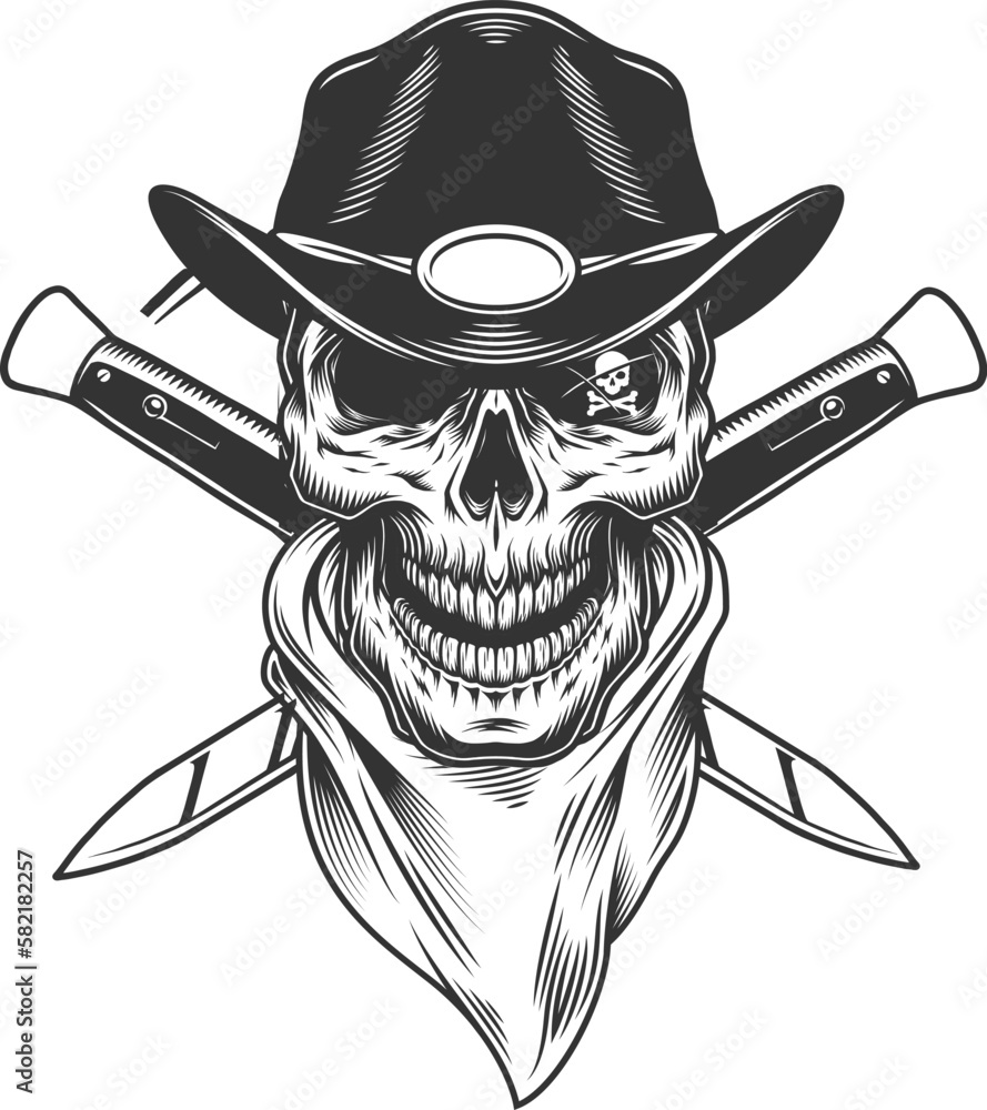 vintage cowboy danger skull and crossbones vector file pirate skull with a  sword Stock Vector | Adobe Stock, image size:889x1000