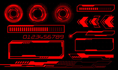 Wall Mural - Set of HUD circle modern user interface elements design technology cyber red on black futuristic vector