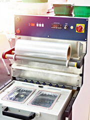 Canvas Print - Tray packing system machine food industrial