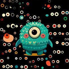 Vector illustration cute and fantastic monster wall art