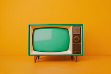 Old Television On A Yellow Background. Generative AI