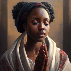 Portrait of a black girl who prays to God