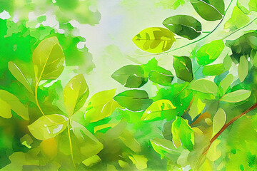 Wall Mural - Natural green leaves plants using as spring background . Generative Ai