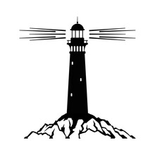Silhouette Of A Lighthouse On A Rock