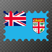 Postage stamp with Fiji flag. Vector illustration.