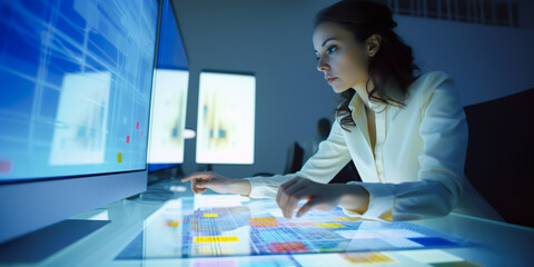 woman using data analysis with network complex information from visualizing system.smart working.optimization of human,Artificial intelligence automation.business development.Generative ai technology