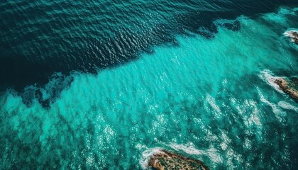 Wall Mural - An Aerial View of Calm Green Seas: Experience the Beautiful Turquoise Seawater Texture from Above, Generative AI