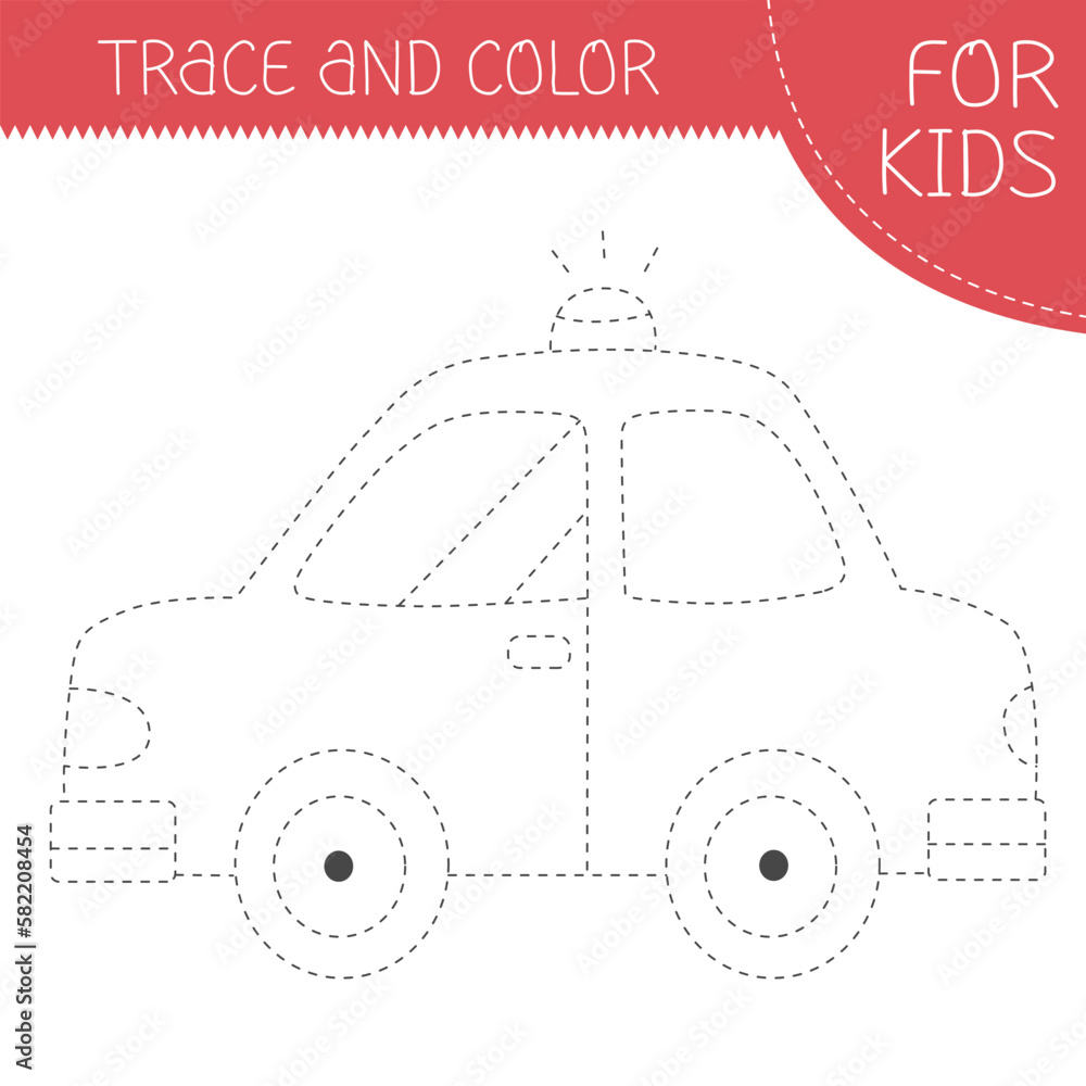 Trace and color coloring book with car for kids. Coloring page with ...
