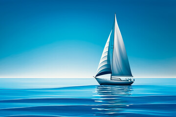 Poster - Image of sailboat in the ocean with bright blue sky in the background. Generative AI.