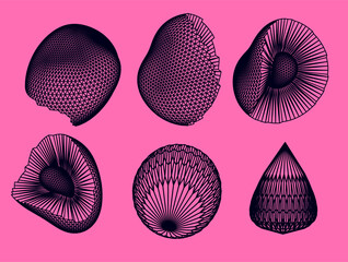 Aufkleber - Set of abstract geometric vector 3D shapes made of mesh for cover or poster design. 