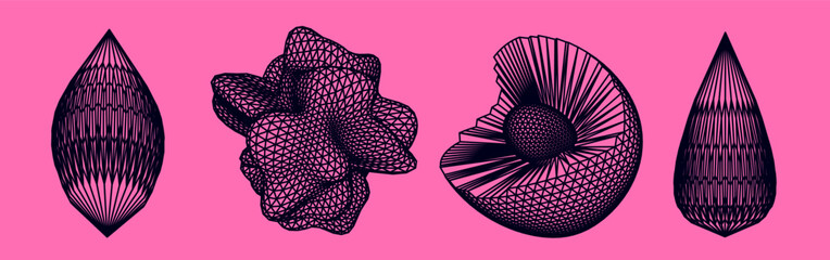 Aufkleber - Set of abstract geometric vector 3D shapes made of mesh for cover or poster design. 