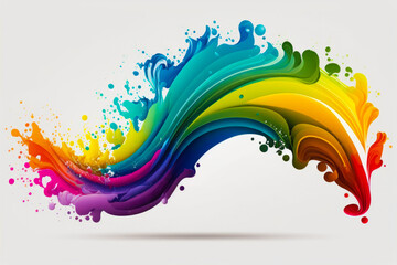 Canvas Print - Rainbow colored splash of paint on white background. Generative AI.