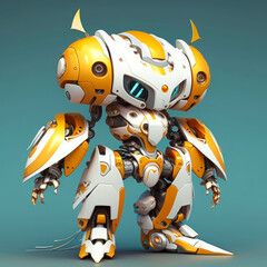 Poster - Yellow and white robot with horns on its head. Generative AI.