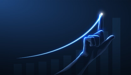 growth. rising success graph chart with a neon line. upward trend, economy progress, company revenue