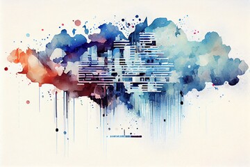 Wall Mural - watercolor illustration of a abstract technology digital datad big data background. generative ai