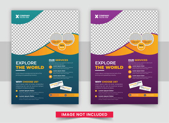 Travel poster or flyer pamphlet brochure design layout space for photo background, Vacation travel brochure flyer template